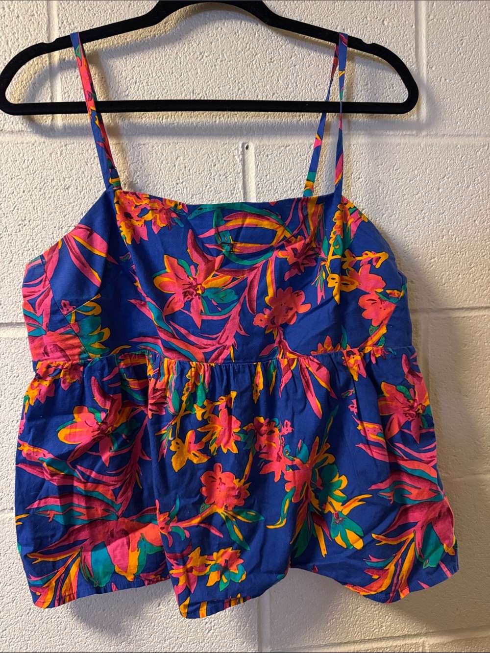 J. Crew Navy Blue Floral-Accent Babydoll Top